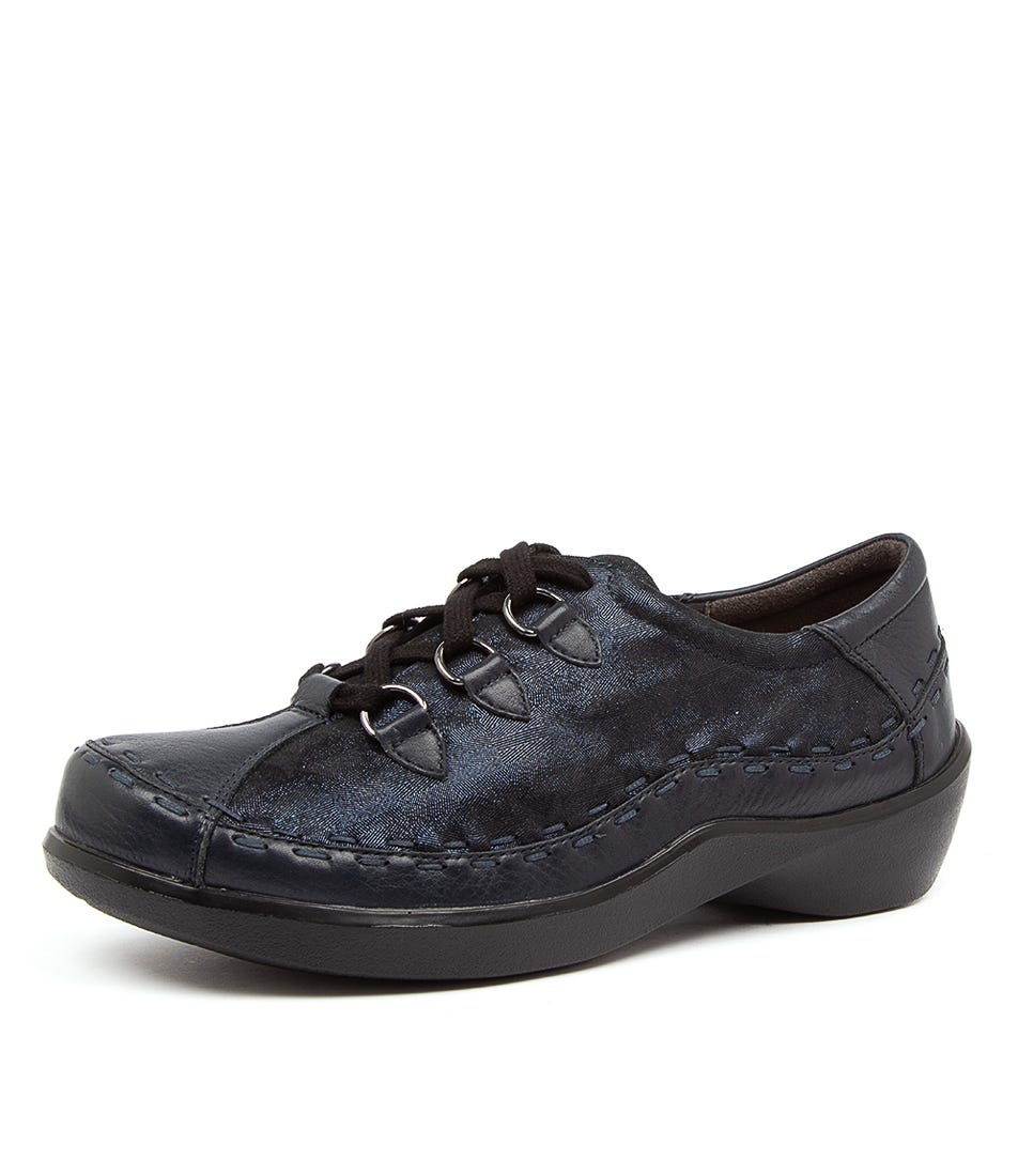 Allsorts Xw Navy Swirl Multi Leather Lace Up Flats by Ziera