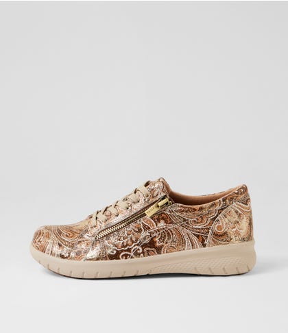 Solar Xf Choc Gold Paisley Leather Sneakers