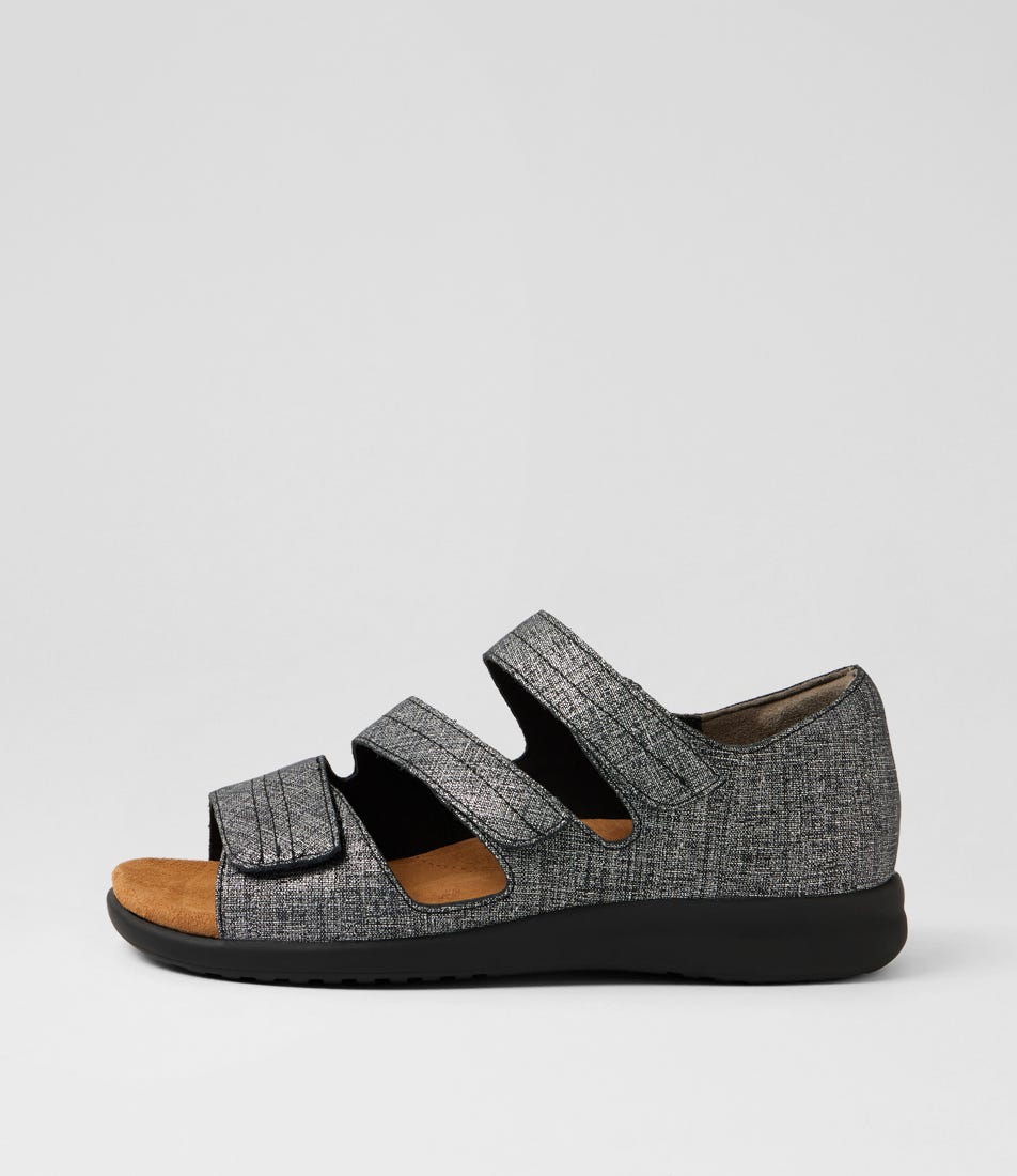 Bardot Xw Black Pewter Print Leather Sandals