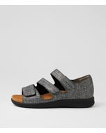 Bardot Xw Black Pewter Print Leather Sandals