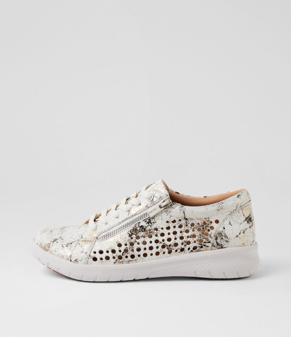 Shovo Xf White Black Croc Leather Sneakers