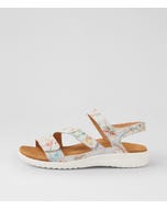 Boyde Xw Almond Floral White Leather Sandals