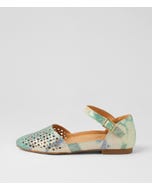 Carrole Xf Green Watercolour Leather Flat Shoes