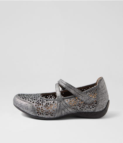 Xoddie W Black Pewter Print Leather Flat Shoes