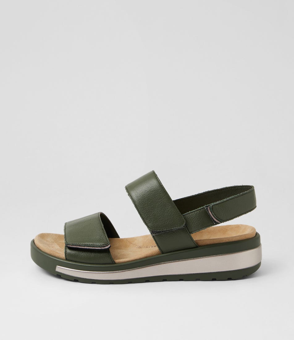 Garlin W Olive Pewter Leather Sandals