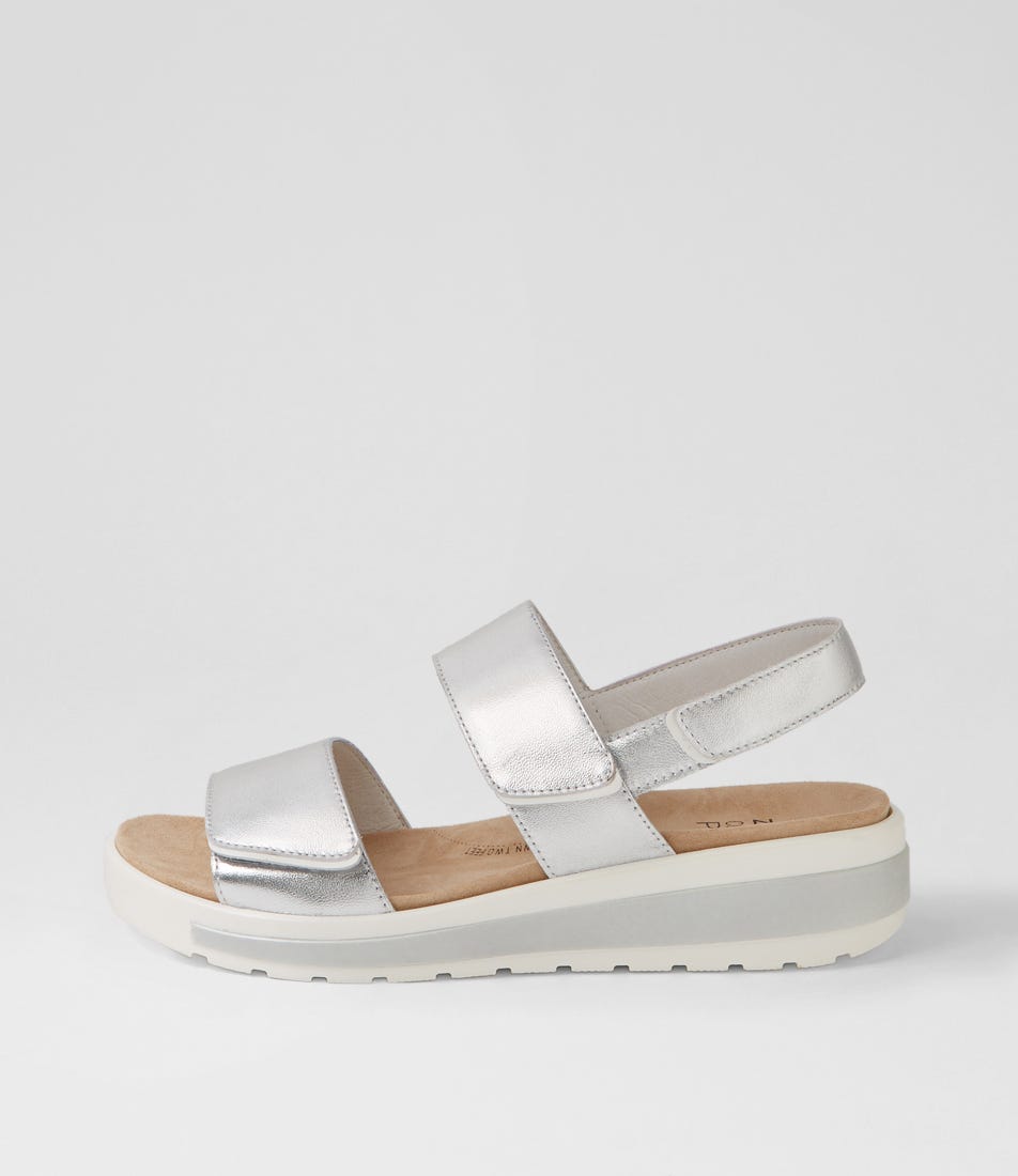 Garlin W Silver White Leather Sandals