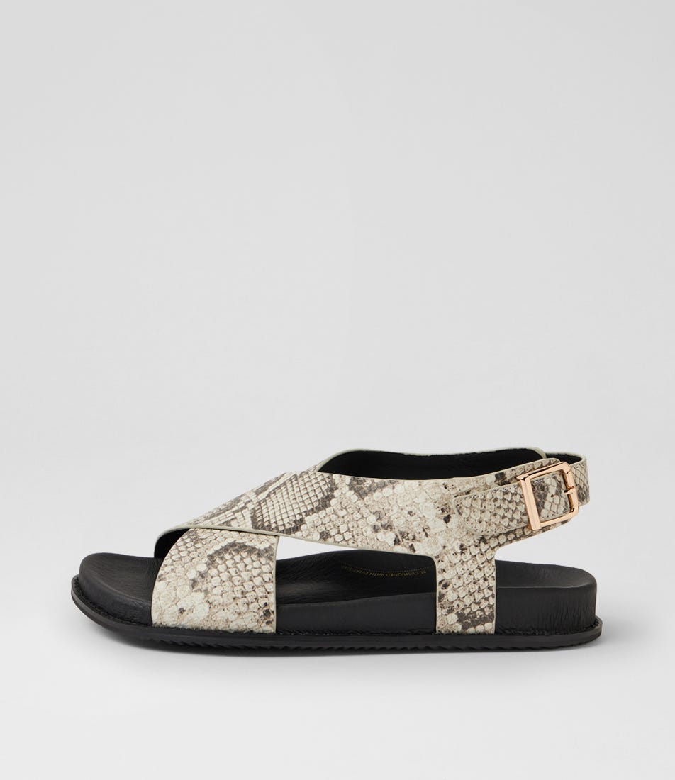 Hanako W Black White Snake Leather Sandals