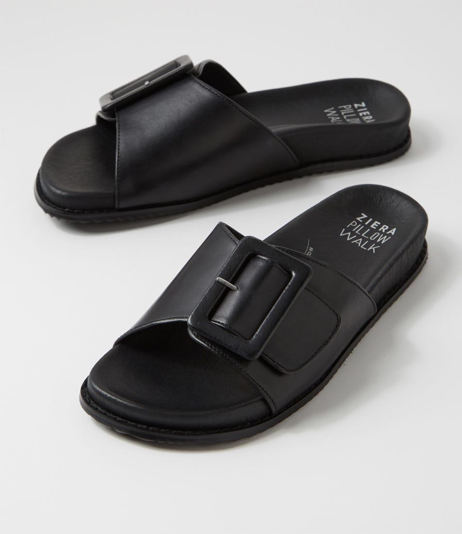 Hanyu W Black Leather Slides by Ziera Shop Online at Ziera AU
