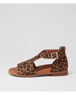 Jeskie W Dark Tan Leopard Leather Sandals