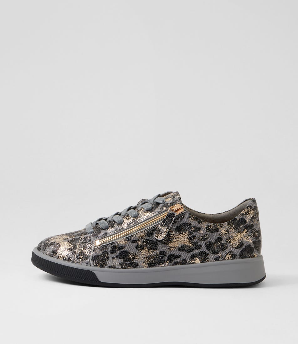 Aito Xf Slate Gold Leopard Leather Sneakers