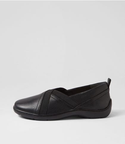 Wrisco Xf Black Leather Elastic Flat Shoes