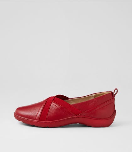 Wrisco Xf Dark Red Leather Elastic Flat Shoes