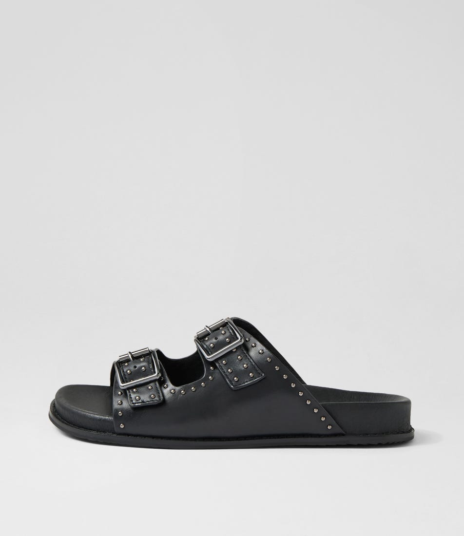 Havro W Black Gunmetal Leather Slides by Ziera | Shop Online Havro W Black Gunmetal Leather Slides by Ziera | Shop Online