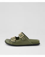 Havro W Olive Pale Gold Leather Slides