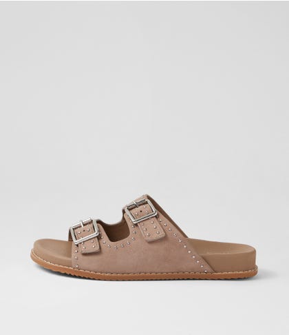 Havro W Taupe Silver Suede Slides