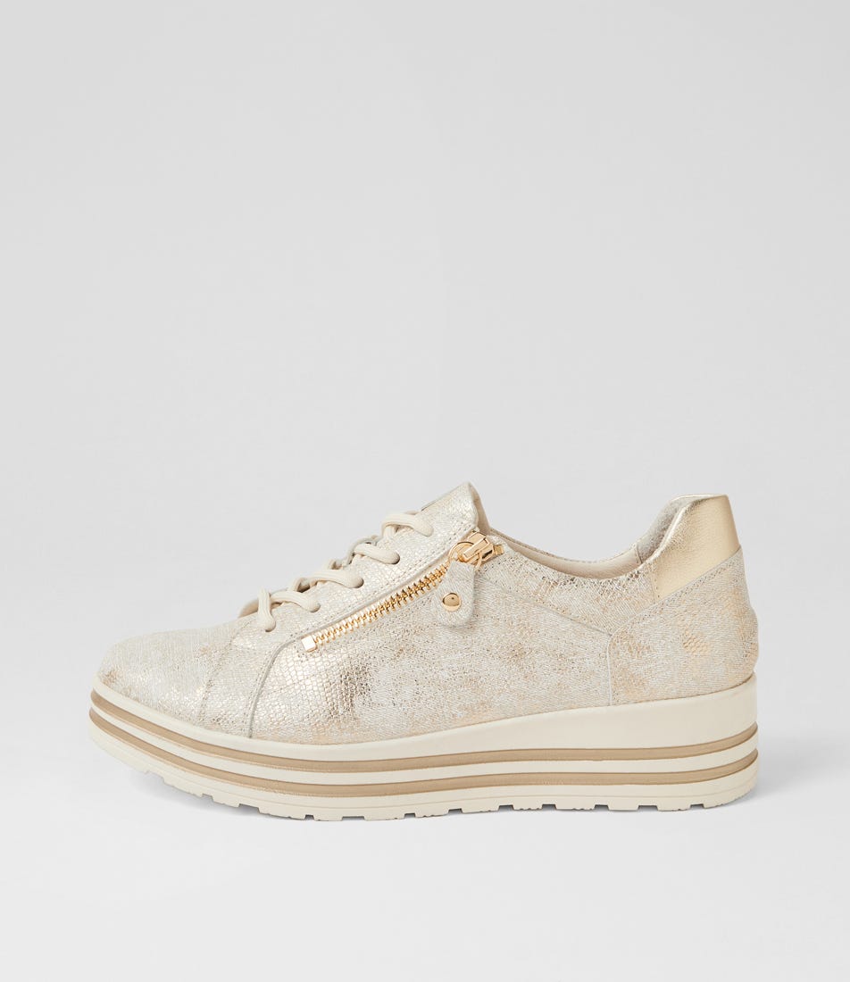 Vamra Xf Ivory Lizard Gold Leather Sneakers