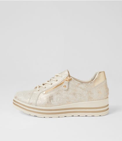 Vamra Xf Ivory Lizard Gold Leather Sneakers