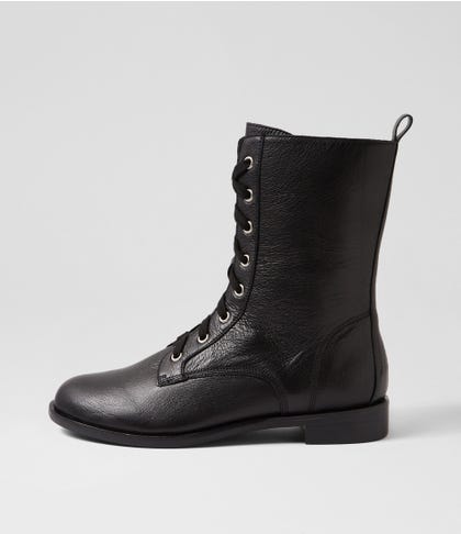 Mohini Xw Black Leather Lace Up Boots