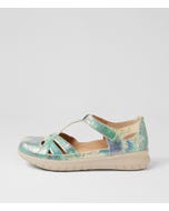 Sinsta Xf Green Watercolour Leather Sandals