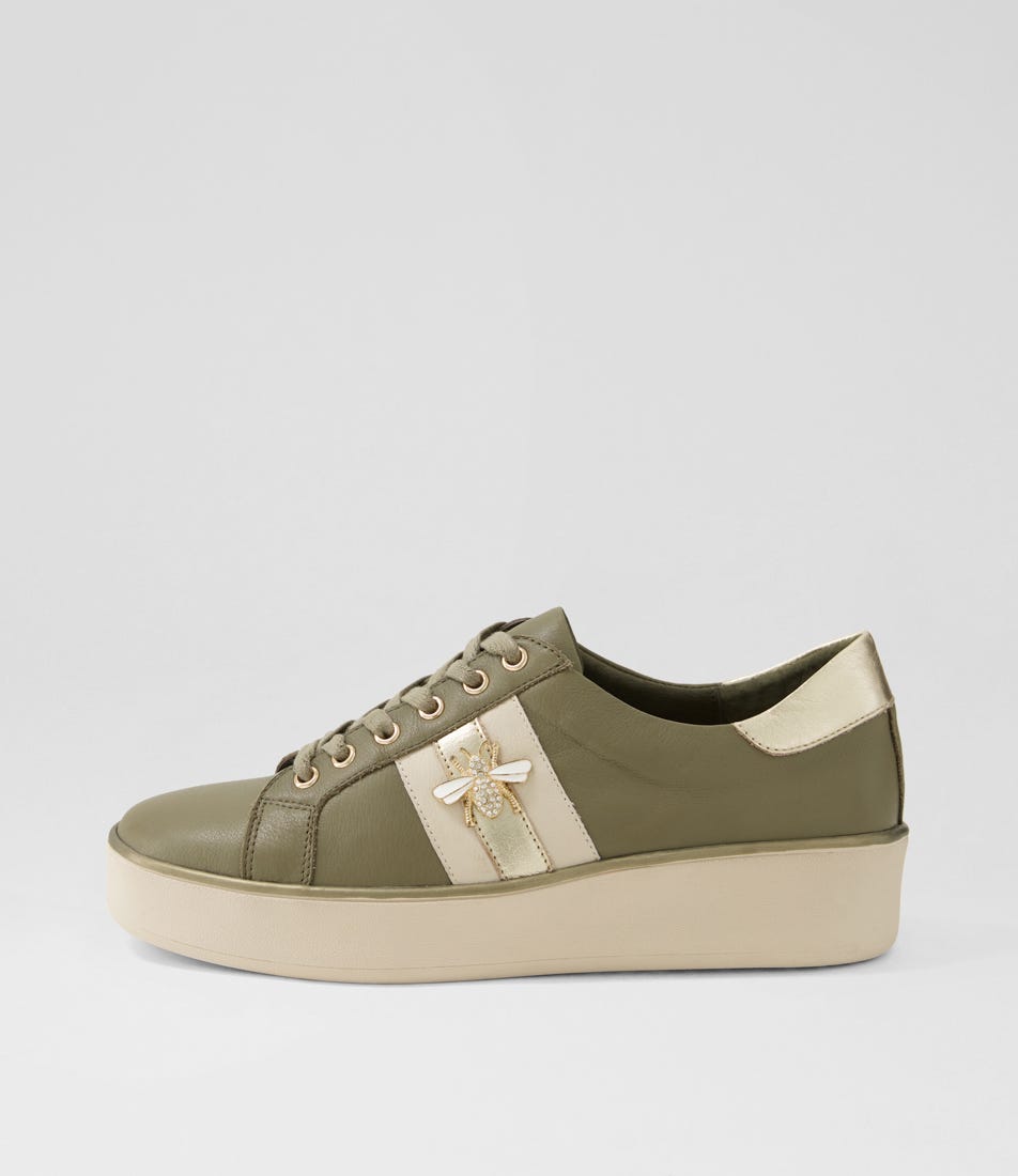 Zobuck W Khaki Milk Pale Gold Leather Sneakers