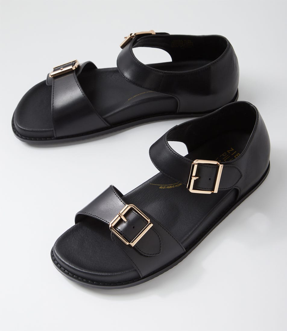 Hanka W Black Leather Sandals by Ziera