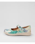 Selroy Xw Green Watercolour Leather Flat Shoes