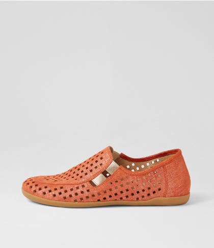Lyona W Orange Tweed Pale Gold Leather Elastic Loafers
