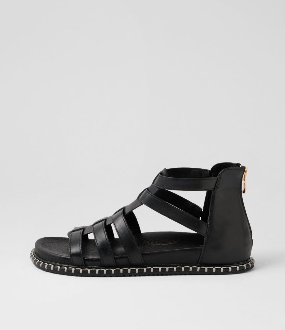 Isylah W Black Multi Strap Leather Sandals