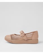 Kanon W Cafe Leather Mesh Flat Shoes