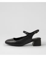 Zenda W Black Leather Mary Jane Heels