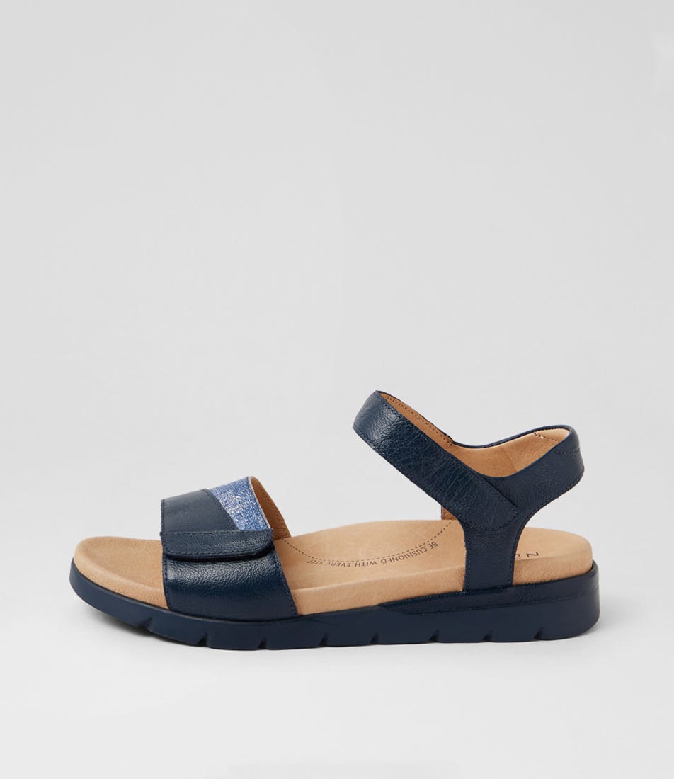 Angiela Xw Navy Denim Lizard Leather Sandals