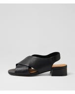 Melula W Black Leather Elastic Sandals
